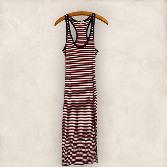 Rolla Coster Maxi Dress Side Slits Small Stripe Bodycon Midi Dress red black - Picture 1 of 5